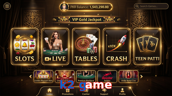 Main screen of K2 Game casino page for PK players